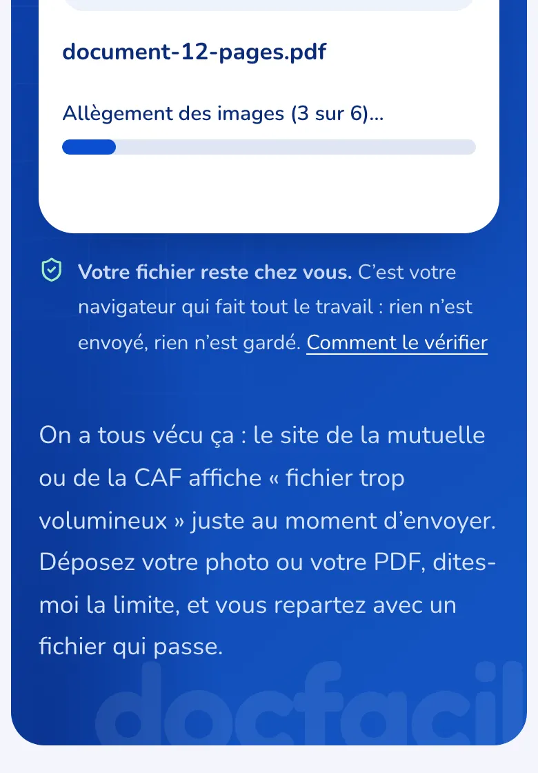 La barre de progression pendant l’allègement